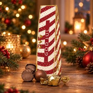 *FÖRBOKAS* Chokladhälsning God Jul (röd/vit randig)